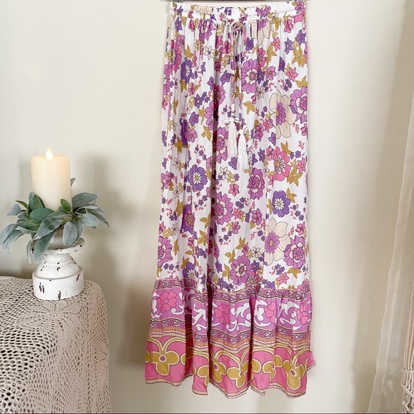 Boho Floral Purple Pink Midi Skirt - Picture 2 of 10